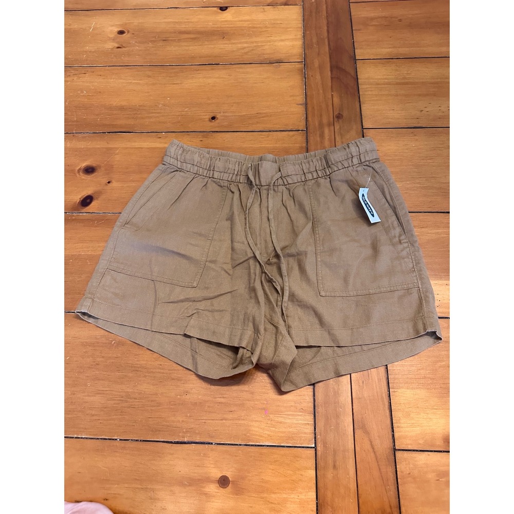 Old Navy Women Tan Linen Blend Elastic Waist Drawstring Shorts Medium 687265